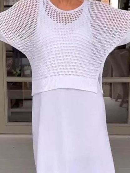 Full Size Openwork Knit Cover Up and Dress Set Plus Size Easy Apparels