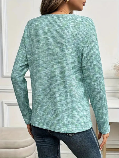Trendsi Heathered V-Neck Long Sleeve T-Shirt