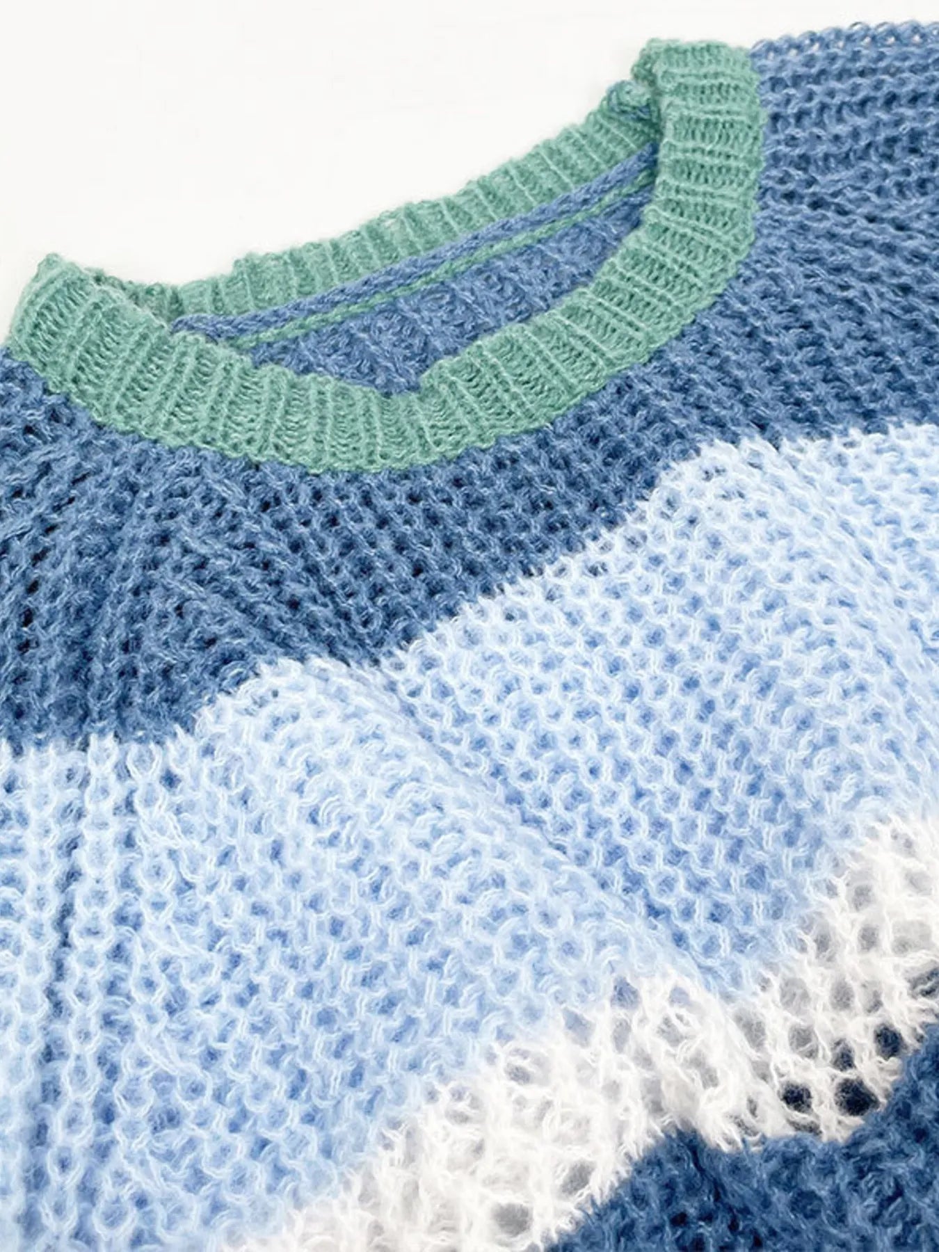 Trendsi Openwork Striped Color Block Crop Sweater