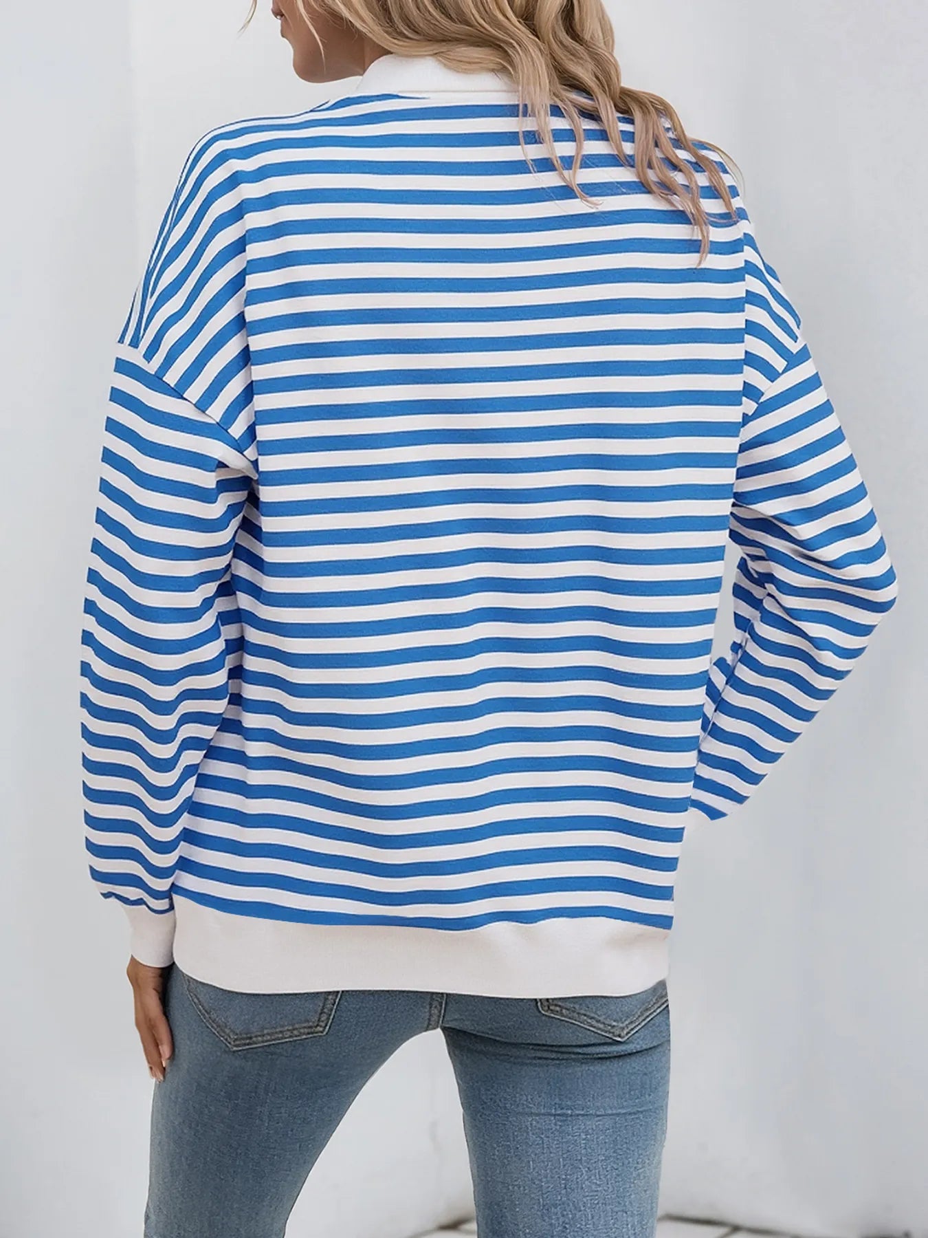 Trendsi Striped Quarter Zip Long Sleeve Hoodie