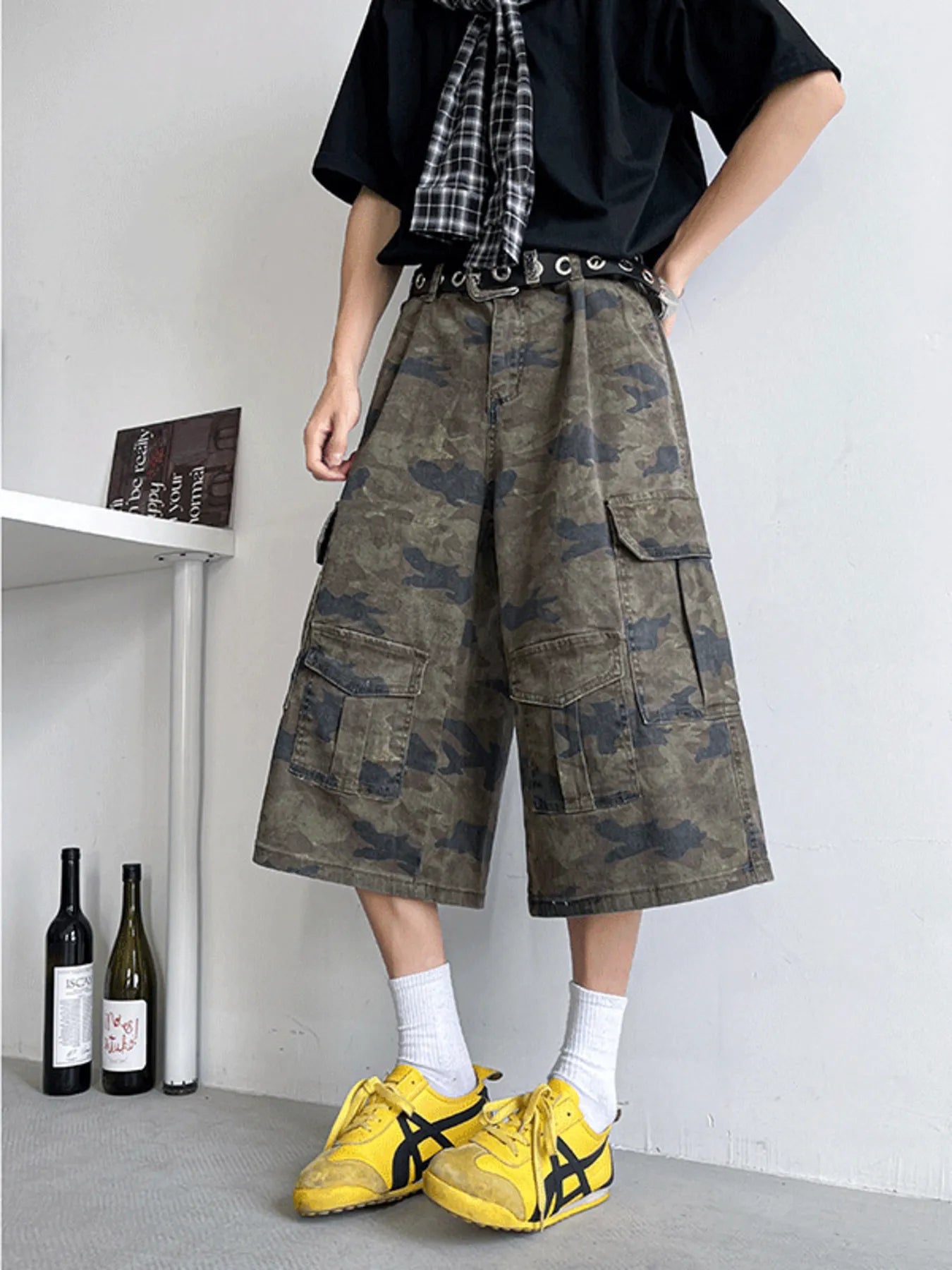 Men's Full Size Camouflage Wide Leg Denim Shorts Plus Size Easy Apparels