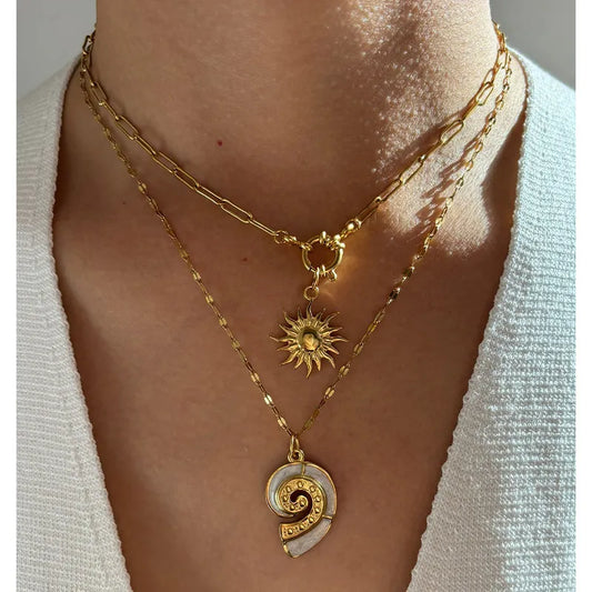 2-Piece 18K Gold-Plated Sun & Wave Pendant Necklace Gold One Size Easy Apparels