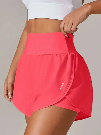 Pocketed High Waist Active Shorts Strawberry Easy Apparels