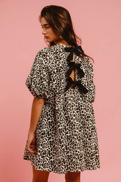 BiBi Leopard Denim Dress With Back Contrast Tie Detail Easy Apparels