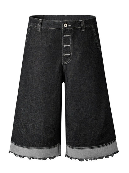 High-Waisted Button-Fly Denim Shorts Black Easy Apparels