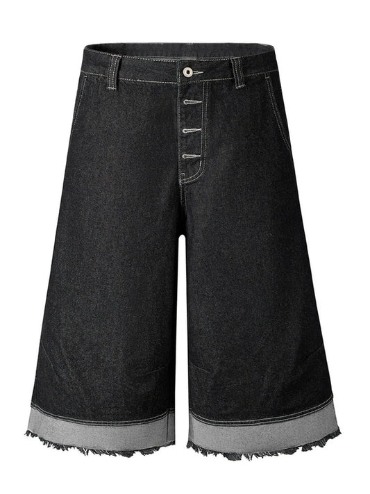 High-Waisted Button-Fly Denim Shorts Black Easy Apparels