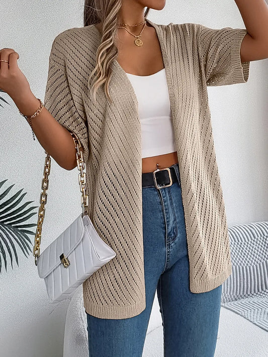 Openwork Open Front Half Sleeve Cardigan Easy Apparels