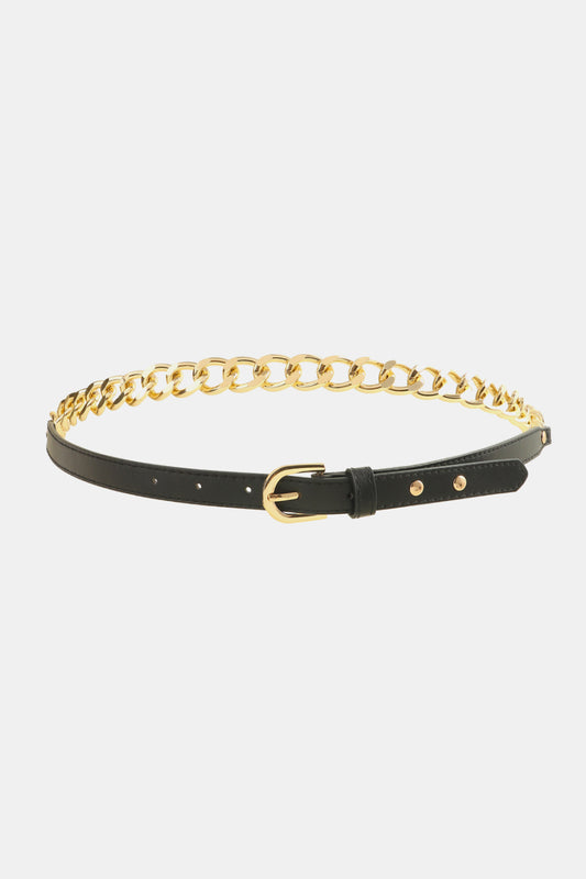 PU Leather Chain Belt Black One Size Easy Apparels
