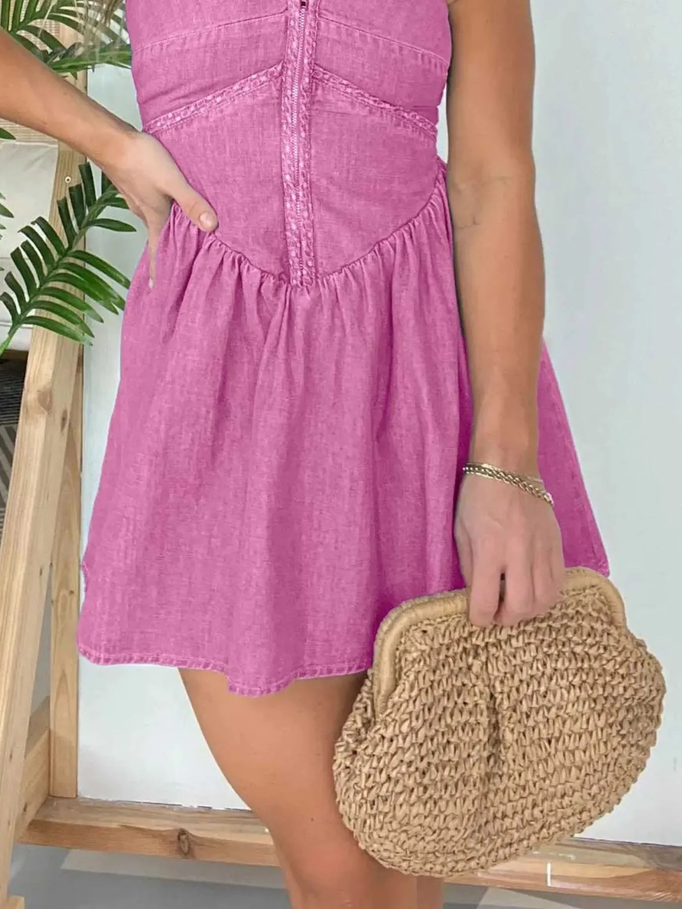 Full Size Lace Up Halter Neck Denim Dress Plus Size Easy Apparels