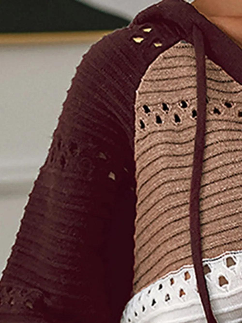 Color Block Drawstring Hooded Sweater Easy Apparels