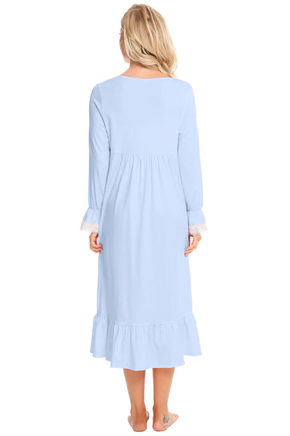 Lace Detail Square Neck Flounce Sleeve Night Dress Easy Apparels