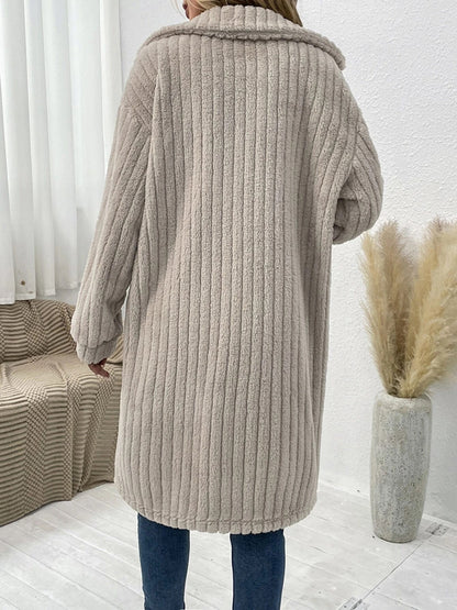Collared Neck Drop Shoulder Coat Easy Apparels