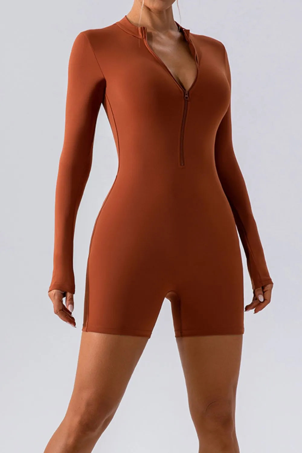 Half Zip Long Sleeve Active Romper Easy Apparels