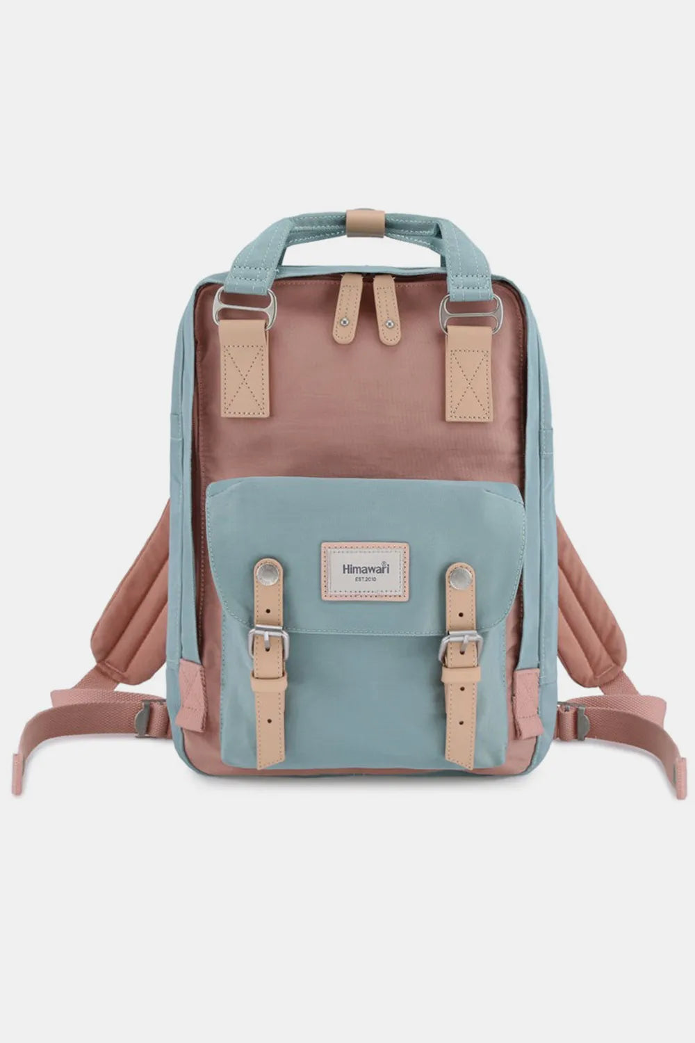 Himawari Contrast Waterproof Nylon Backpack Bag Blue Pink One Size Easy Apparels