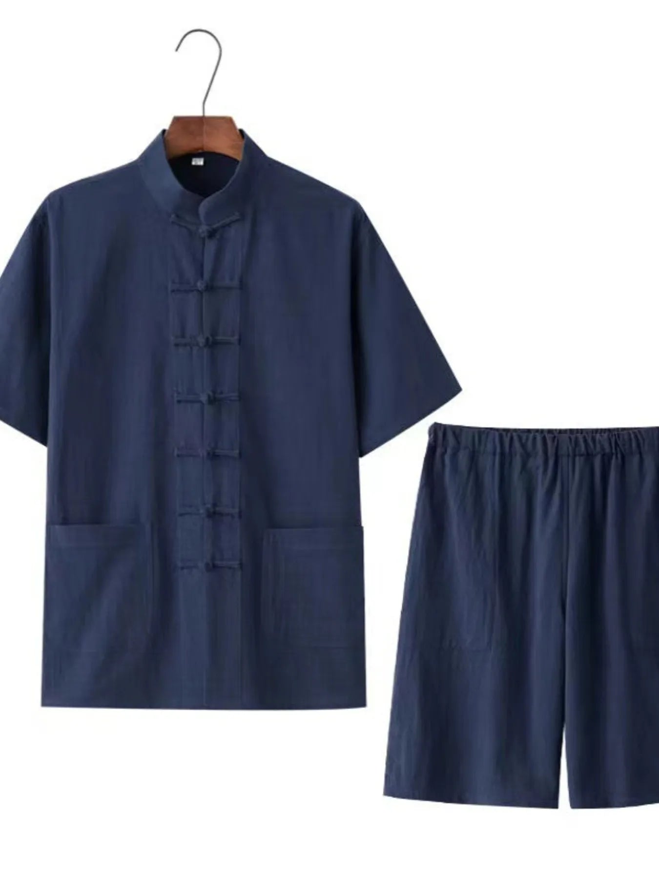 Men's Plus Size Chinese Style Top and Shorts Set Navy Easy Apparels