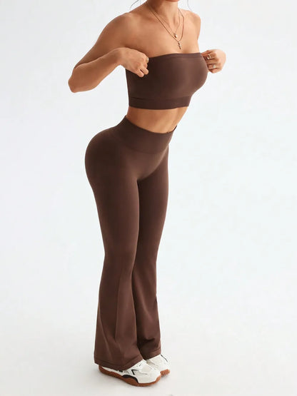 Tube Top and High Waist Flare Pants Active Set Easy Apparels