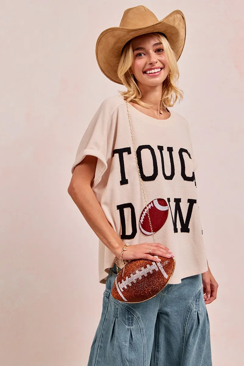 Trendsi BiBi Game Day Touchdown Letter Patches Waffle Short Top