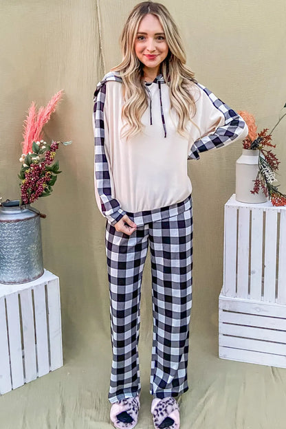 And The Why Drawstring Hooded Top and Plaid Pants Lounge Set Easy Apparels