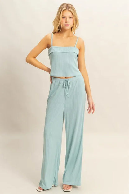 HYFVE Rib Knit Cami Top and Pants Set AQUA Easy Apparels