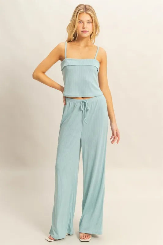HYFVE Rib Knit Cami Top and Pants Set AQUA Easy Apparels