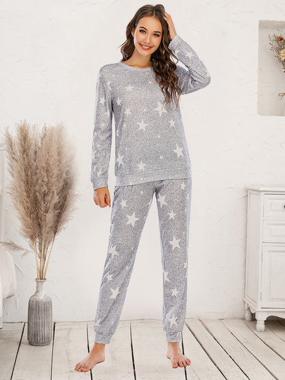 Star Top and Pants Lounge Set Heather Gray Easy Apparels