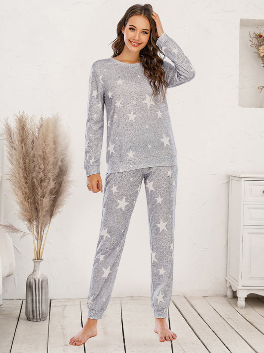 Star Top and Pants Lounge Set Heather Gray Easy Apparels