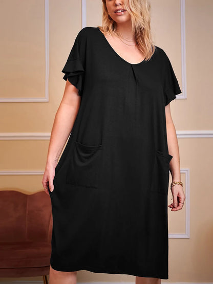 Plus Size Round Neck Short Sleeve Lounge Dress Easy Apparels