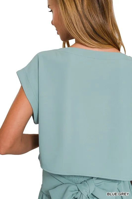 Zenana Heavy Woven Span Crop Tee & Skirt Set Easy Apparels