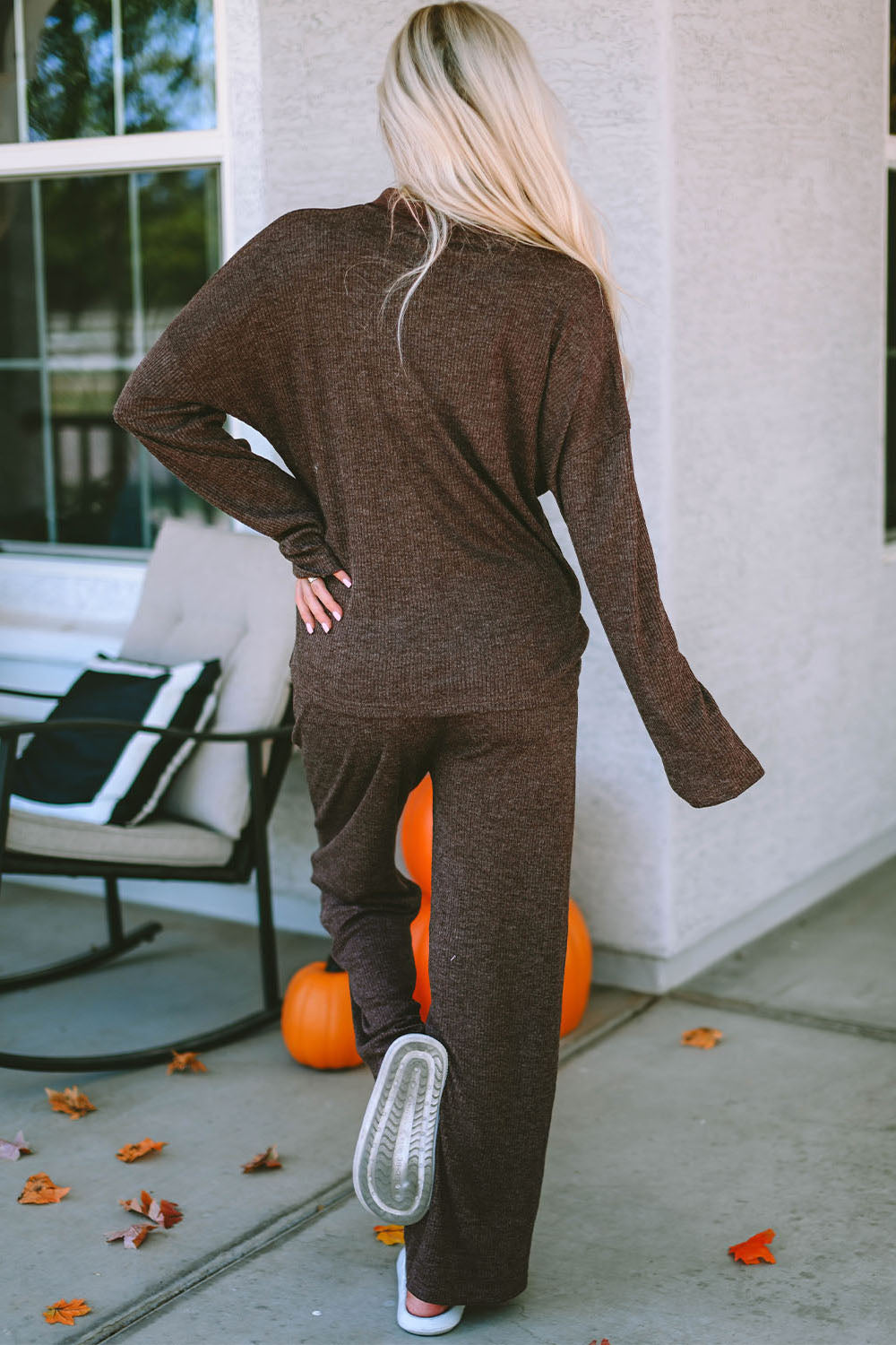 Buttoned Long Sleeve Top and Long Pants Lounge Set Easy Apparels