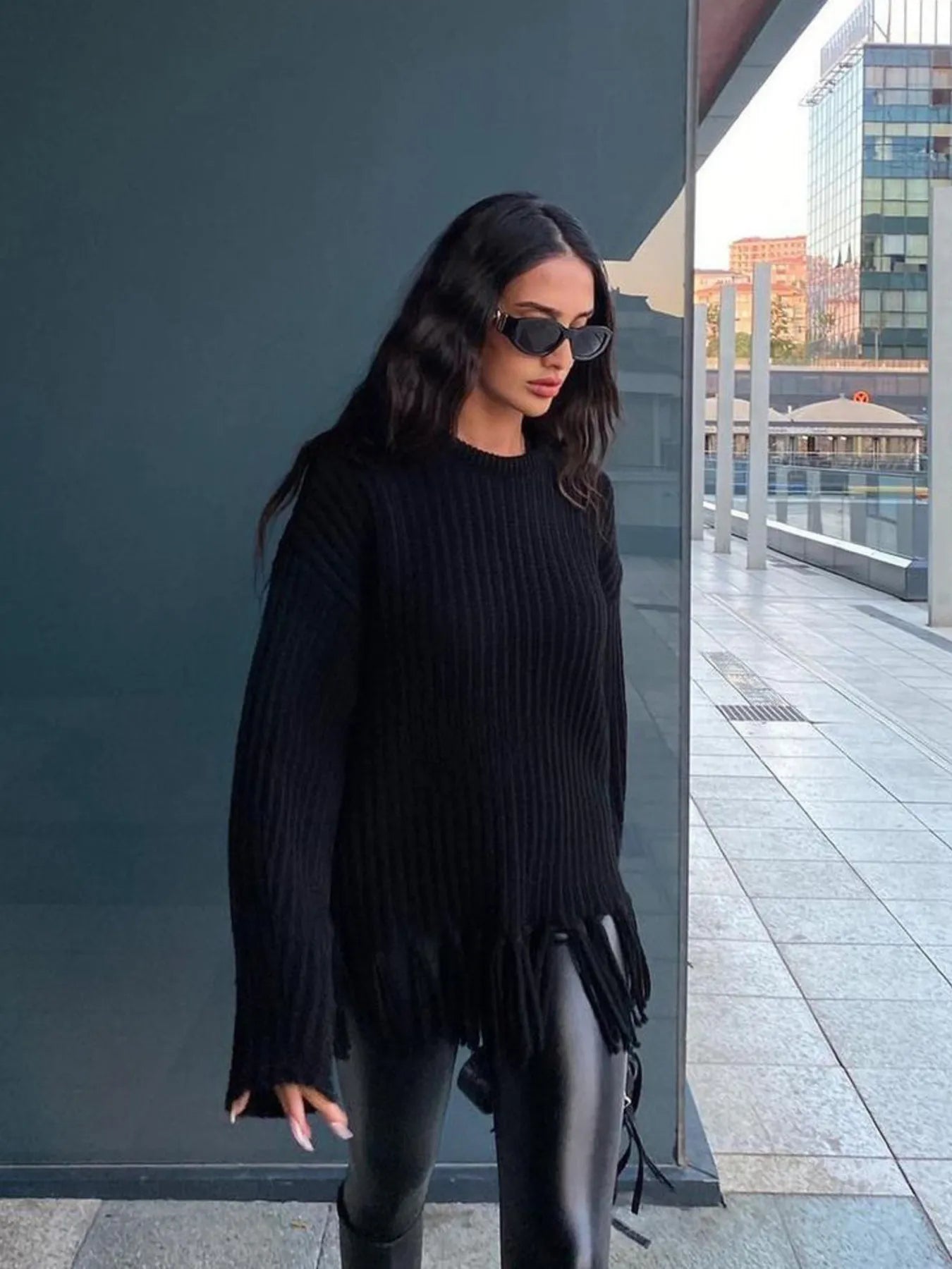 Trendsi Fringe Round Neck Long Sleeve Sweater