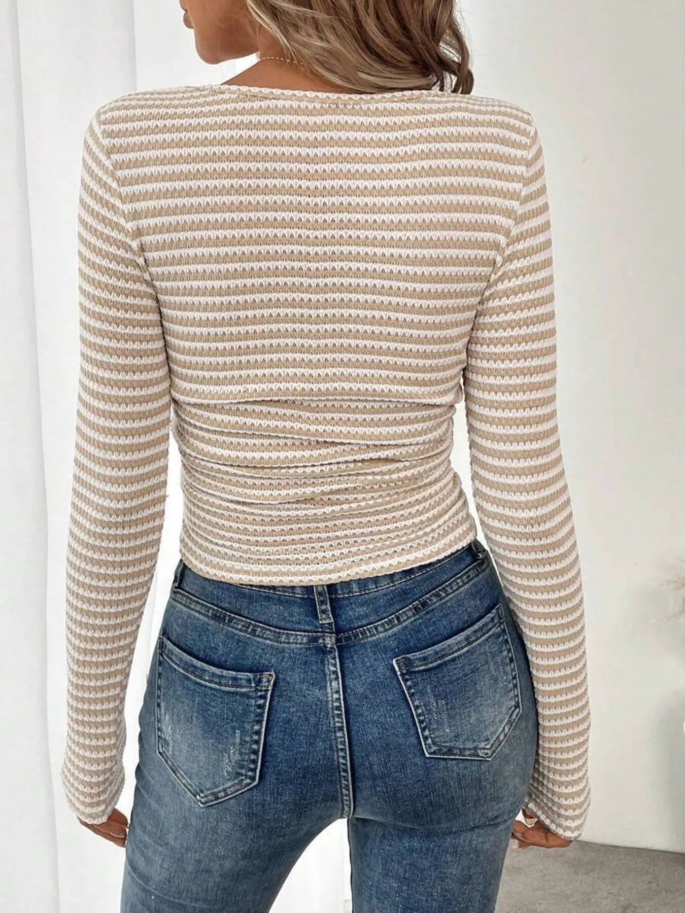 Trendsi Striped Square Neck Long Sleeve T-Shirt