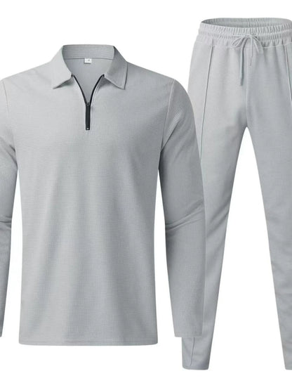 Men's Full Size Long Sleeve Top and Pants Set Plus Size Light Gray Easy Apparels