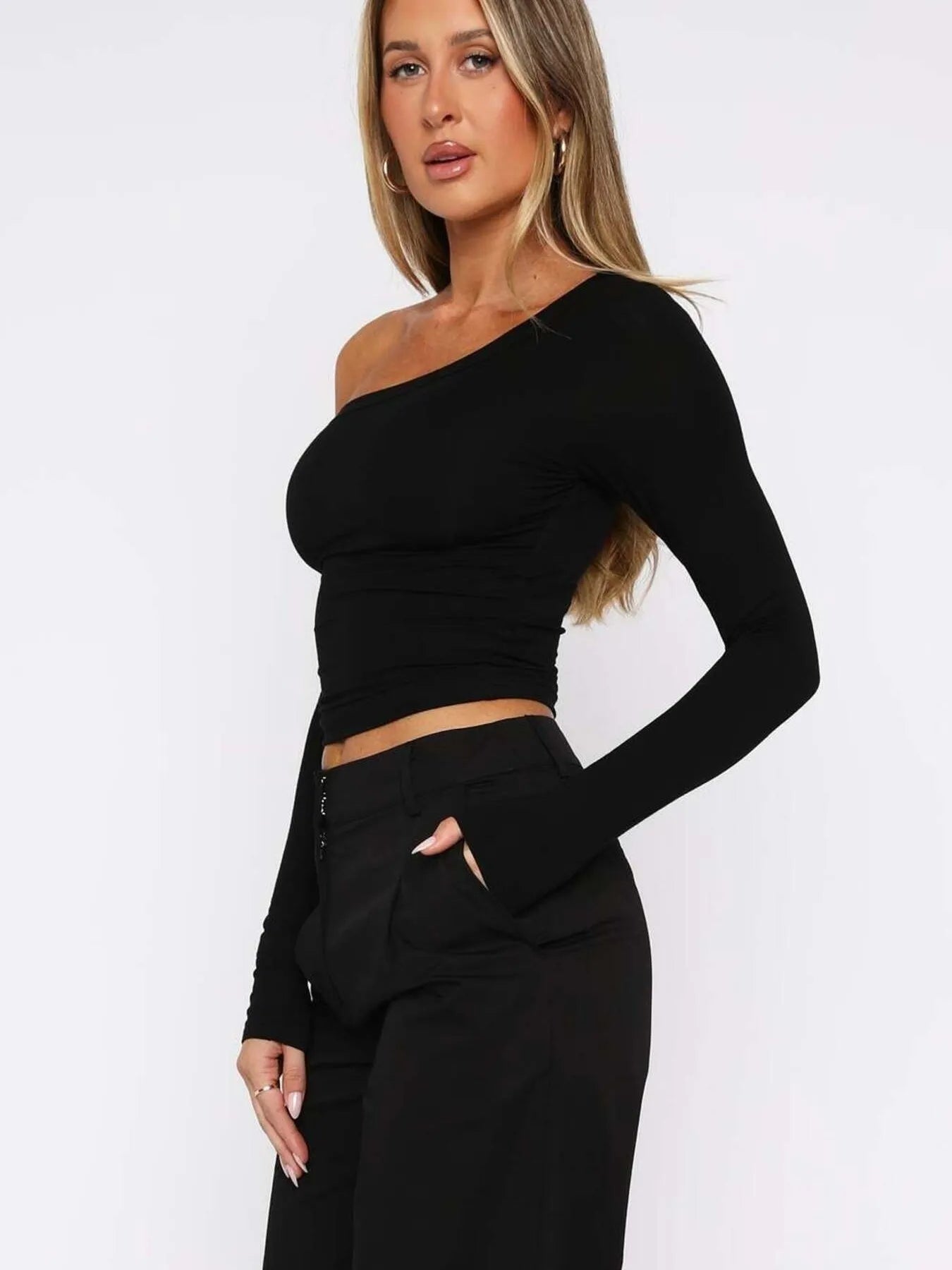 Trendsi One Shoulder Long Sleeve Crop T-Shirt