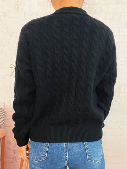 Cable Knit Button-Up Cardigan Easy Apparels