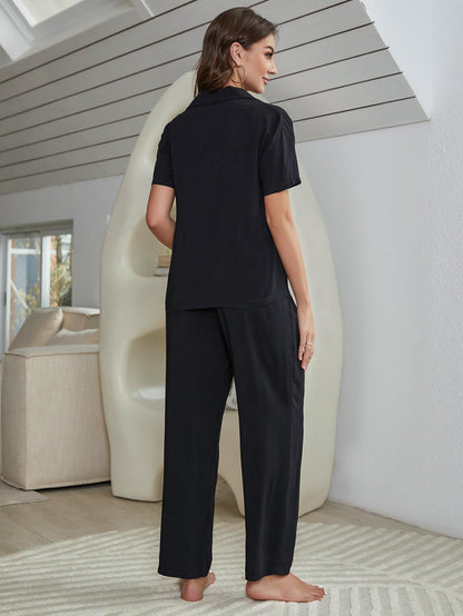 Short Sleeve Shirt, Bralette, and Pants Lounge Set Easy Apparels