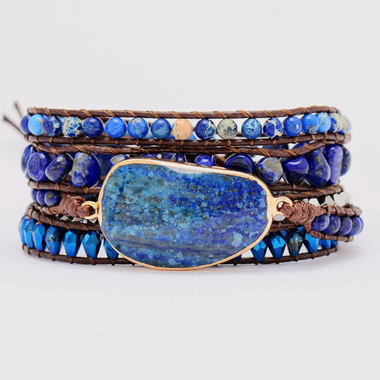 Alloy Bead Braided Bracelet Royal Blue One Size Easy Apparels