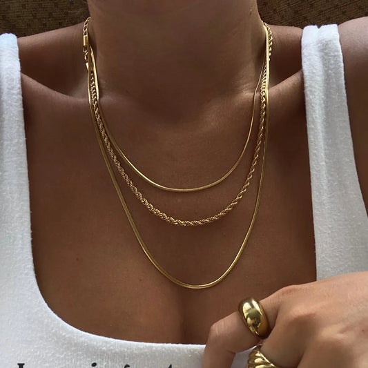 18K Gold-Plated Titanium Steel Three-Layered Necklace Gold One Size Easy Apparels