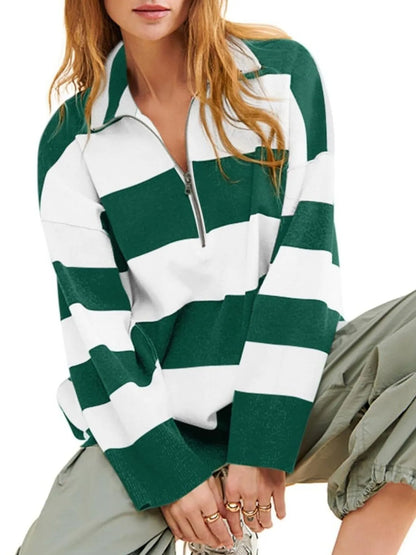 Trendsi Striped Half-Zip Oversized Sweatshirt