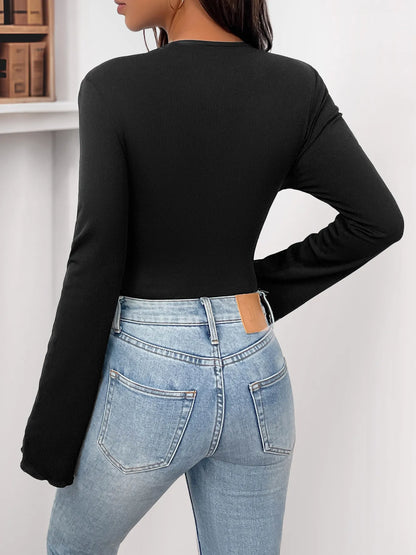 Trendsi Flower Round Neck Long Sleeve Bodysuit