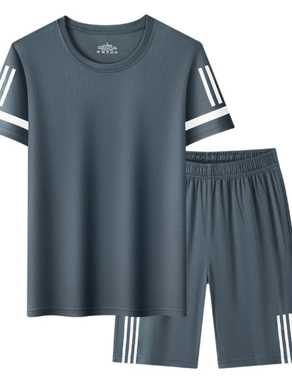 Men's Plus Size Round Neck Short Sleeve Top and Shorts Set Gray Easy Apparels