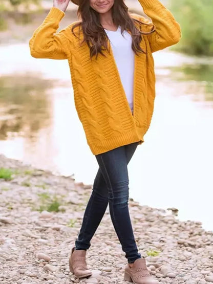 Cable-Knit Open Front Long Sleeve Cardigan Easy Apparels