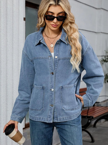 Washed Oversized Button Down Denim Jacket Easy Apparels
