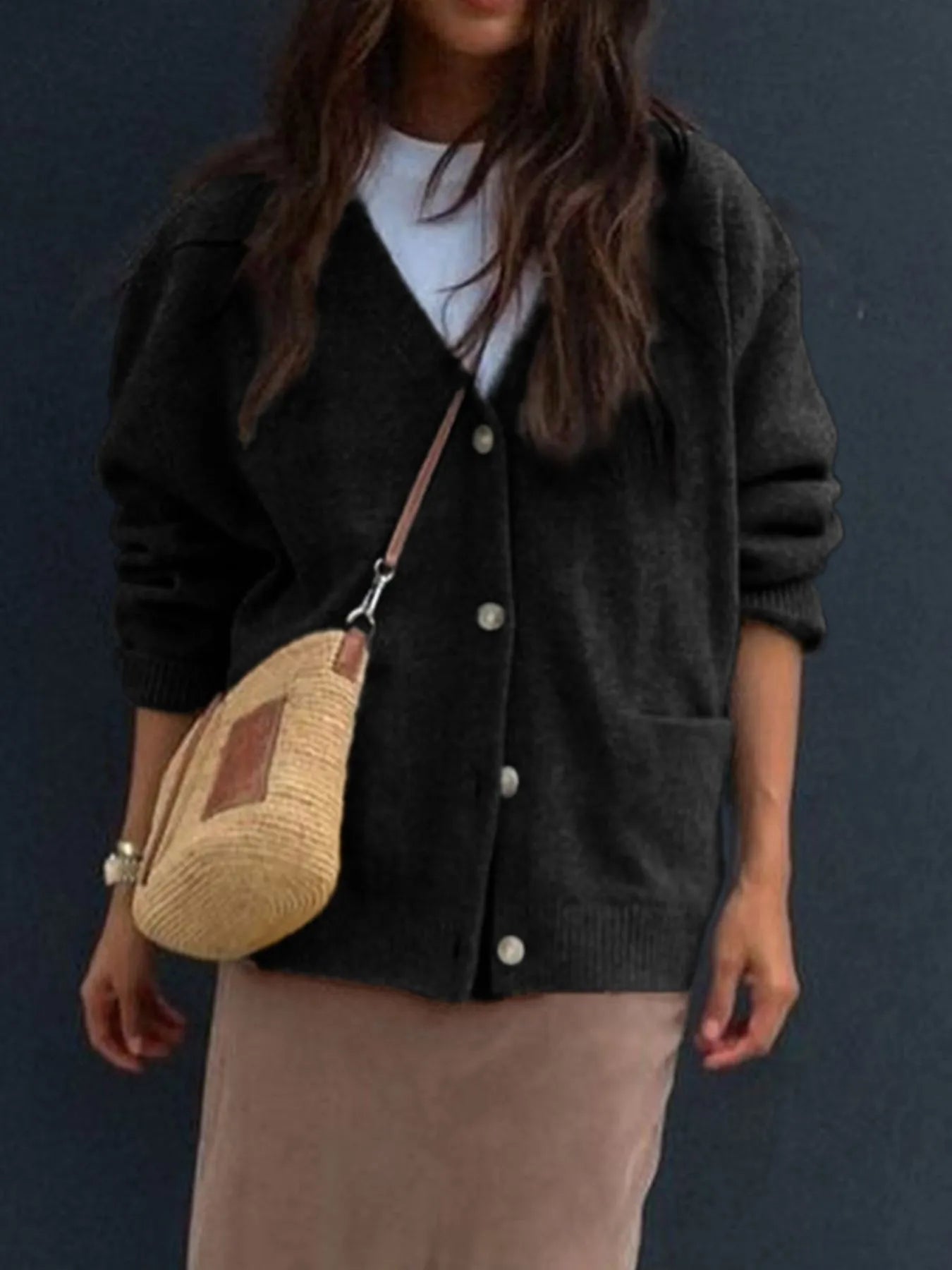 Button-Front Long Sleeve Cardigan Easy Apparels