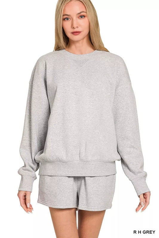 Zenana Fleece Long Sleeve Sweatshirts & Shorts Set R H GREY Easy Apparels