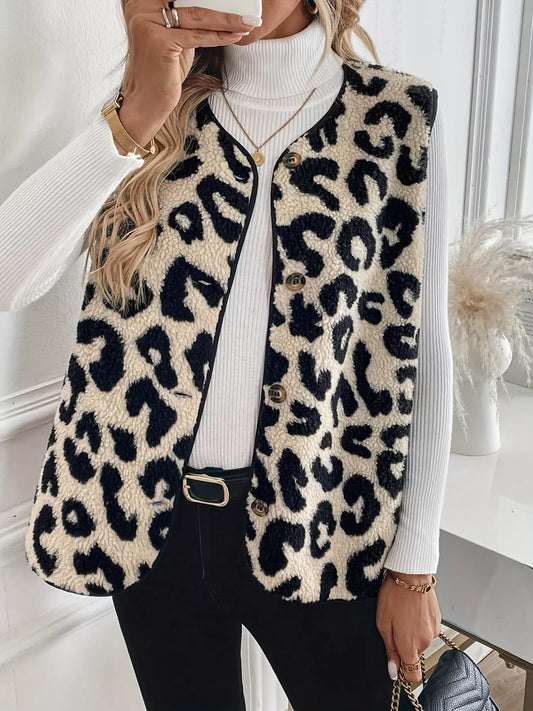 Leopard Sherpa Vest Coat Leopard Easy Apparels