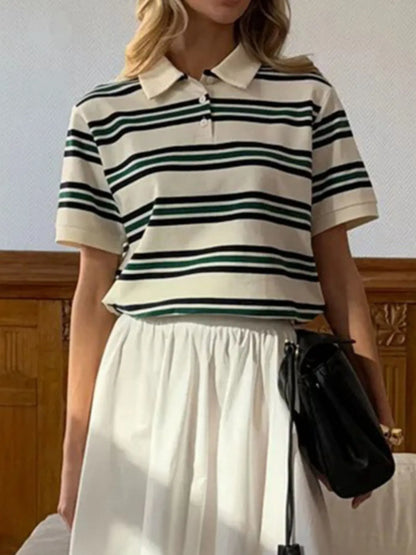Trendsi Striped Polo T-Shirt with Contrast Collar