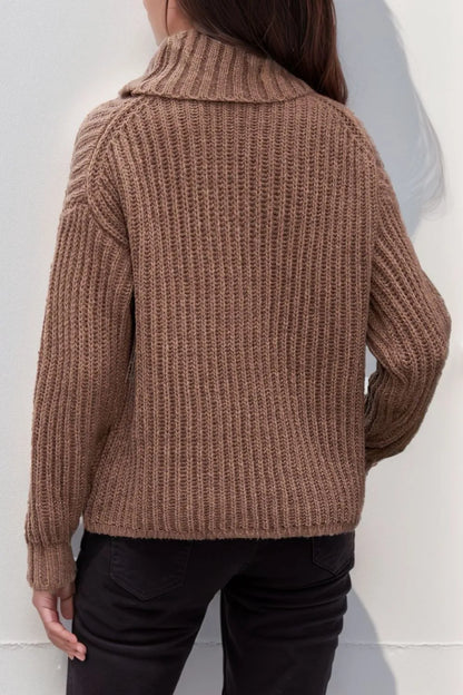 Turtleneck Dropped Shoulder Pullover Sweater Easy Apparels