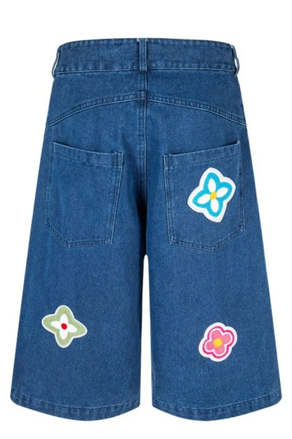 Men's Flower Patch Denim Shorts Easy Apparels
