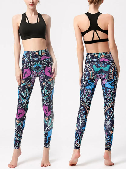 Printed High Waist Active Leggings Easy Apparels