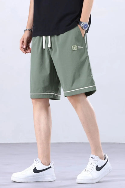 Men's Plus Size Relaxed Fit Drawstring Shorts with Contrast Trim Army Green Easy Apparels